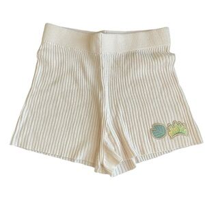 Disney Cream Ribbed Knit Shorts with Green and Yellow Patch
